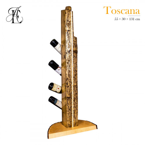 Pine wood floor lamp and wine rack, Toscana 55×30×131 cm